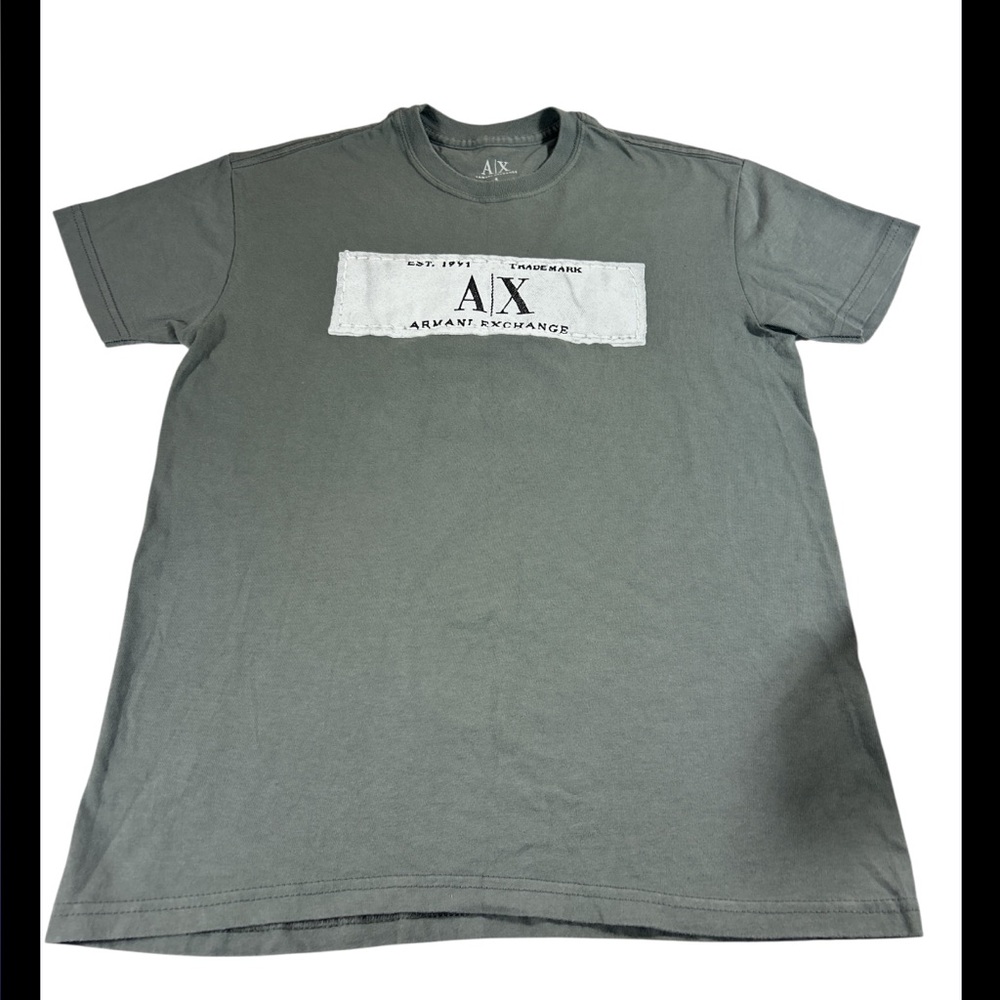 Armani Exchange AX Logo Patch Graphic Tee‎ Slim Fit Gray Designer Shirt Small